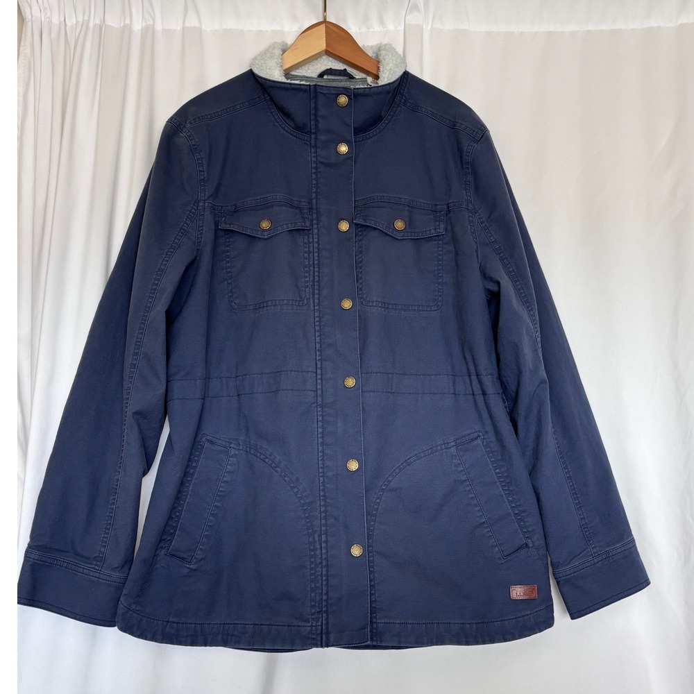 LL Bean Jacket Womens XL Utility Carbon Navy Flannel Lined 518526 Snap BeanFlex
